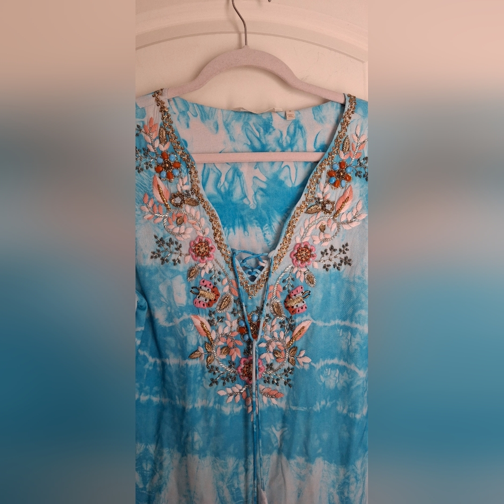 Soft surroundings icon beverly womens tunic blouse medium sky blue tye die new - Picture 5 of 12